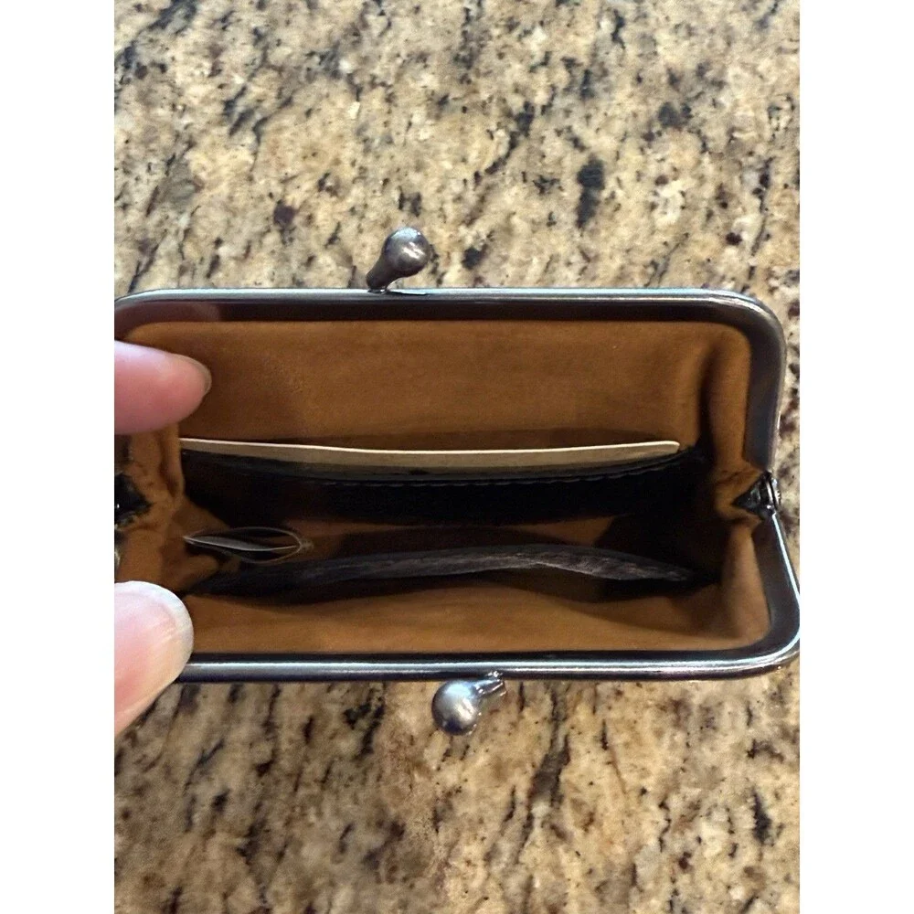 Patricia Nash Borse Black Leather Kisslock Coin Purse Pouch RFID